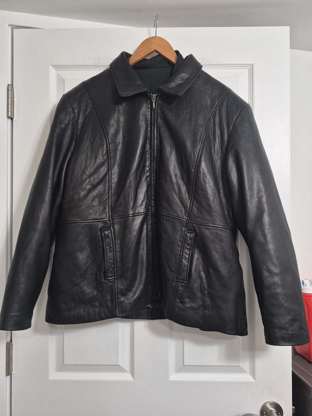 Denver Hayes Black Leather Zip-Front Bomber Jacket